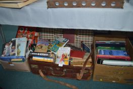 Leather Travel Case and Two Boxes of Books etc.