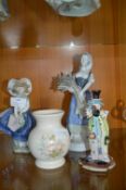 Lladro Figurine and Three Other Pottery Items