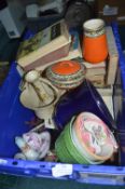 Assortment of Vintage Books and Dishes, Containers