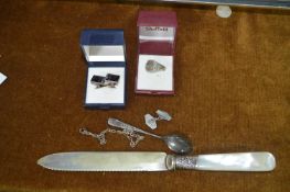 Sterling Silver Ring, Cufflinks, Spoon, etc.
