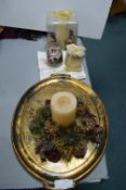Festive Tray with Candle Display, Three Other Cand