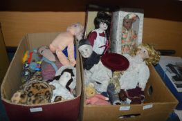 Two Boxes of Soft Toys and Dolls