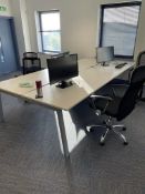 *Large Four Place White Office Table with Steel Le