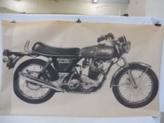 A very large circa 1970s scale study of a Norton 850 Commando in side profile, 73 3/4 x 42