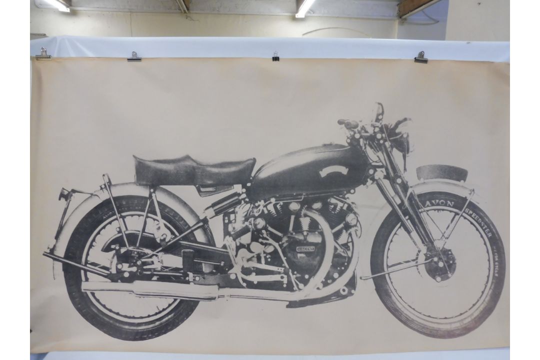 A very large circa 1970s scale study of a Vincent in side profile, 73 1/4 x 42". - Image 1 of 6