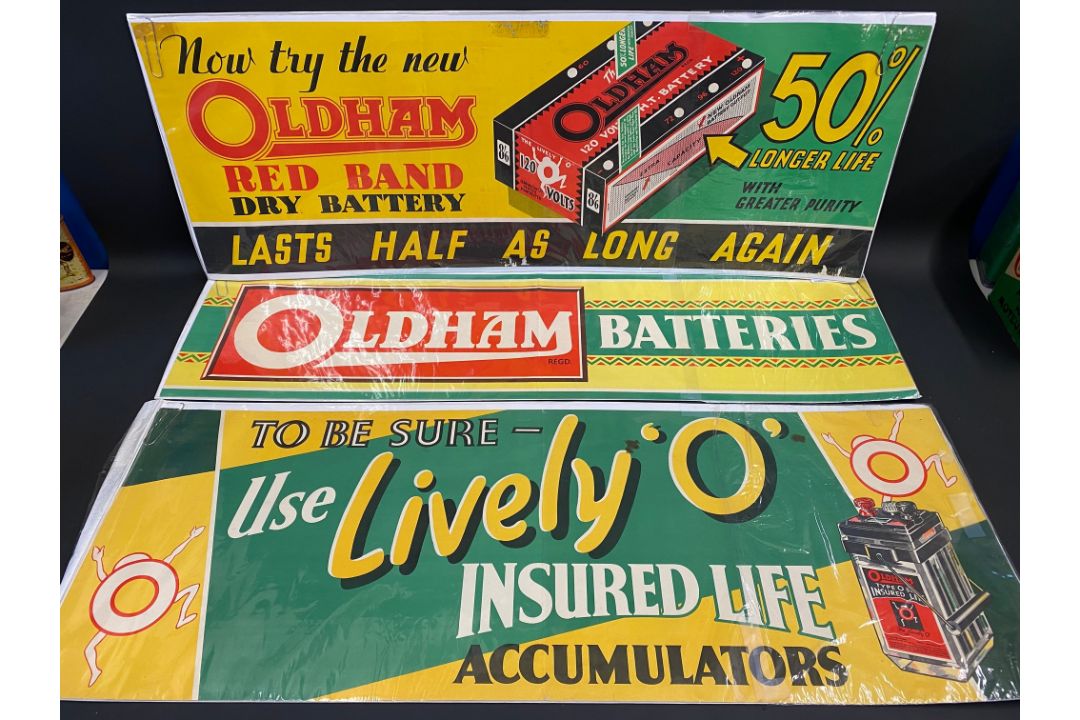Three Oldham Batteries rectangular advertising posters, the largest 39 1/2 x 14 1/2". - Image 1 of 7