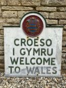 A Welcome to Wales cast aluminium border sign, 33 1/2 x 36