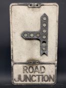 An aluminium road sign for Road Junction with integral glass reflective discs, by Gowshall, 12 x
