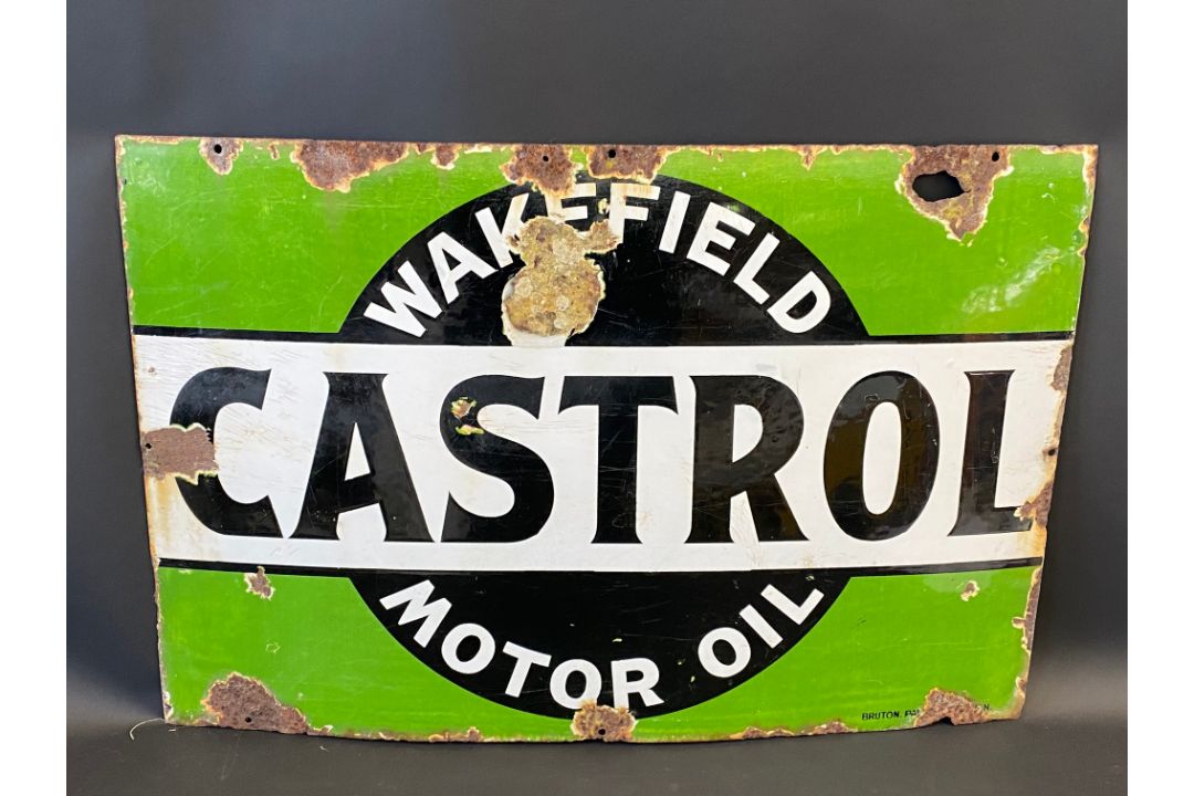 A Wakefield Castrol Motor Oil rectangular enamel sign, the scarcer green version, by Bruton of - Image 1 of 7