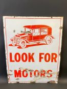 A 'Look for Motors' part pictorial enamel sign, 21 x 28