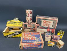 An Osram bulb dispensing box, a Luxram Autobulbs box and several smaller bulb boxes.