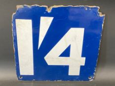 A small enamel price sign for 1'4, 9 x 9