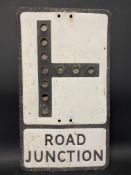 A metal road sign for Road Junction, with integral reflective discs, 12 x 21