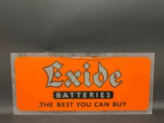 An Exide Batteries rectangular perspex hanging sign, 36 x 16