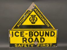 An AA enamel road warning sign for 'Ice-Bound Road', by Franco, 26 x 24