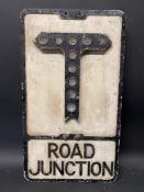 An aluminium road sign for Road Junction, with integral glass reflectors, by Gowshall, 12 x 21