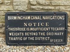 A Birmingham Canal Navigations Notice cast iron sign, 34 x 19