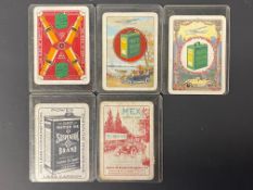 Five rare individual playing cards, including Suspensol Motor Oil, Pratts and Mex.