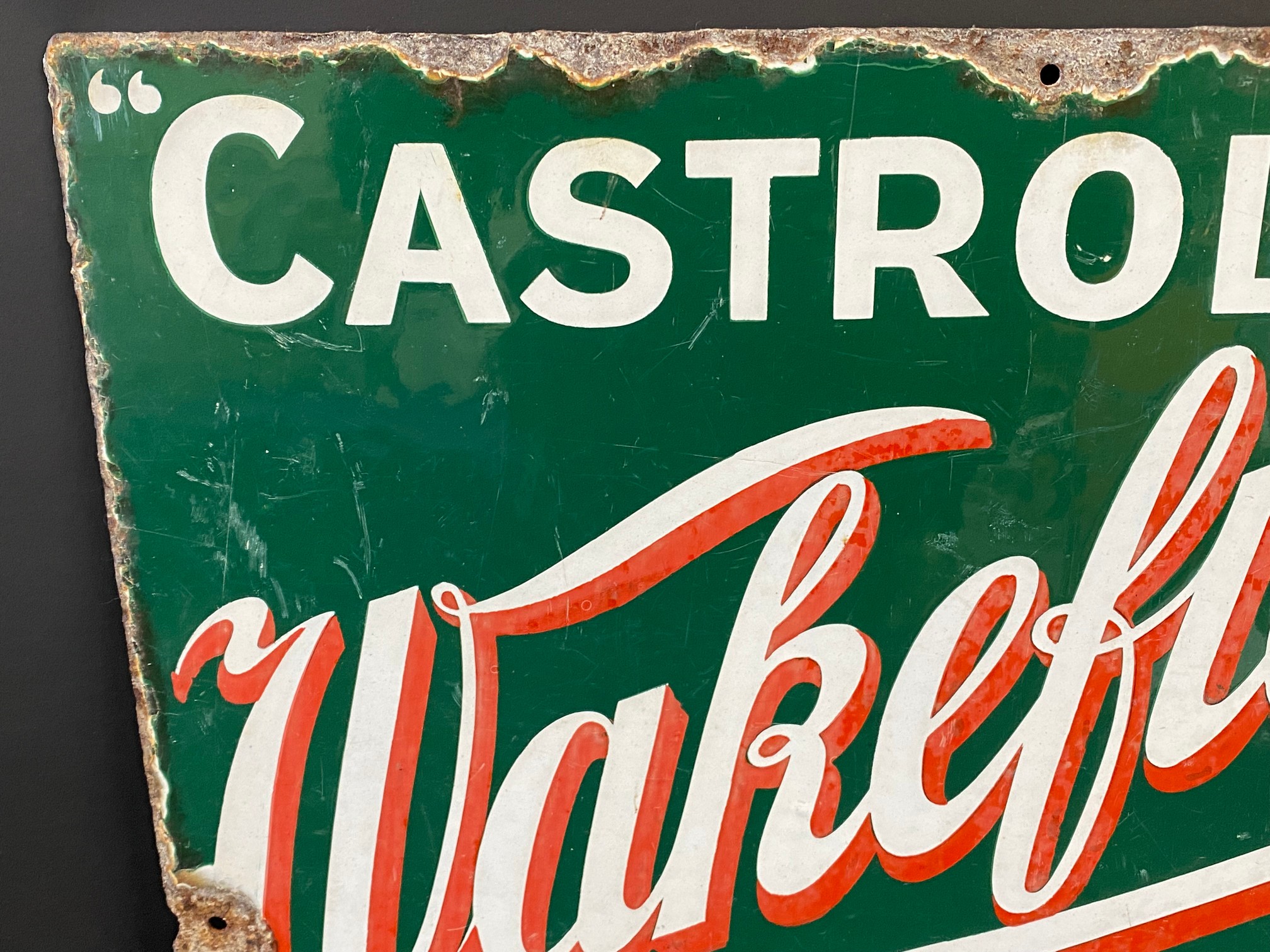 A small and early Wakefield Castrol Motor Oil double sided enamel sign, lacking hanging flange, by - Image 5 of 7