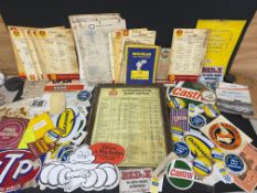 A quantity of stickers including three possibly pre-war Pratts water based transfers, also various