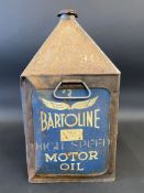 A Bartoline Motor Oil five gallon pyramid can.