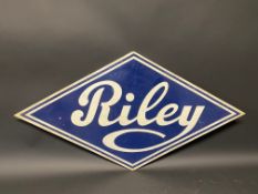 A Riley lozenge shaped double sided aluminium advertising sign, 27 x 14 1/2