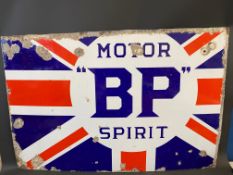 A partial BP Motor Spirit Union Jack enamel sign by Bruton of Palmers Green, 46 x 31