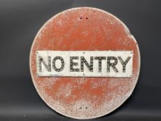 A No Entry circular road sign with integral reflective glass beads, 30