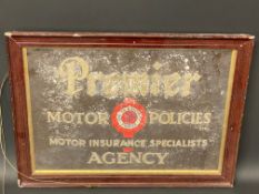 A framed and glazed Premier Motor Policies Agency showcard, 16 x 12