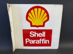 A Shell Paraffin double sided tin advertising sign with hanging flange, 16 x 16