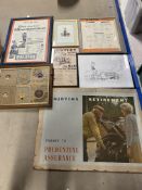 Six framed and glazed advertisements/prints including Brockbank, plus a large Prudential Insurance