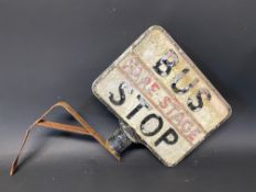 A Bus Stop Fare Stage double sided aluminium sign on a partial bracket, 12 x 9