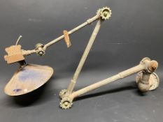 An Industrial workshop angle poise cog lamp with blue enamel shade.