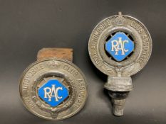 Two different version RAC Associate member's badges, with good powder blue enamel centres.