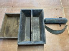An Atco lawnmower tank, a garden trug etc.