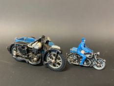An RAC die-cast motorcycle combination and one smaller.
