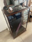A stained pine rear opening counter top display cabinet, 20 3/4