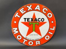 A Texaco Motor Oil circular double sided enamel sign in excellent condition, 20