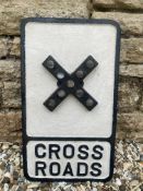 A cast iron road sign for Cross Road with bulbous glass inserts, 11 3/4 x 20 1/2