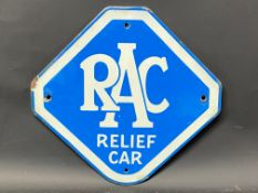 A small RAC Relief Car lozenge shaped enamel sign in good condition, 10 1/2 x 10 1/4