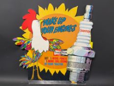 A rare survival Champion spark plugs die-cut advertising card, in original packaging, 24 x 23 1/2