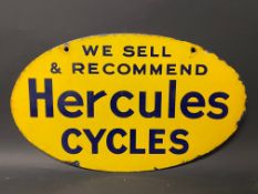 A rare Hercules Cycles oval double sided enamel sign, with excellent gloss to one side, 15 x 9