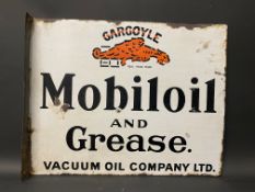 A Gargoyle Mobiloil and Grease double sided enamel sign with hanging flange, 20 x 16
