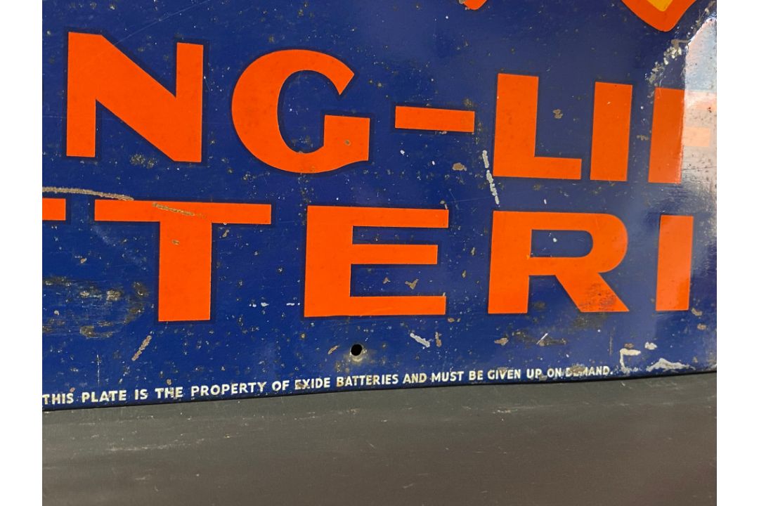 An Exide Batteries tin advertising sign of bright design and colour, 25 x 17 3/4". - Image 4 of 6