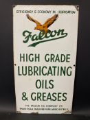 A Falcon High Grade Lubricating Oils and Greases enamel sign in very good condition, 12 x 22