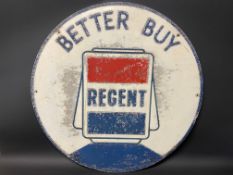 A Regent circular aluminium advertising sign with central globe motif, 32