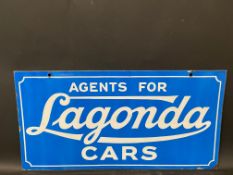A Lagonda Cars agency double sided enamel sign in excellent condition, 24 x 12