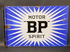 A BP Motor Spirit 'Irish flash' double sided enamel sign with hanging flange, by Bruton of London,