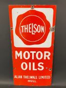 A Thelson Motor Oils enamel sign, very good condition and gloss, 12 x 24