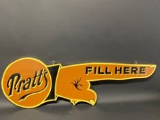 A reproduction Pratts Fill Up Here directional wooden finger sign, 39 1/4 x 12 1/2